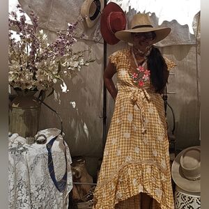 Elegant Orange-dark Yellow Patterned Maxi Dress